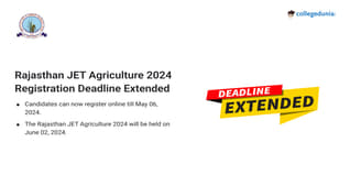 Rajasthan JET Agriculture 2024 Registration Deadline Extended till May 6; Check Direct Link Here